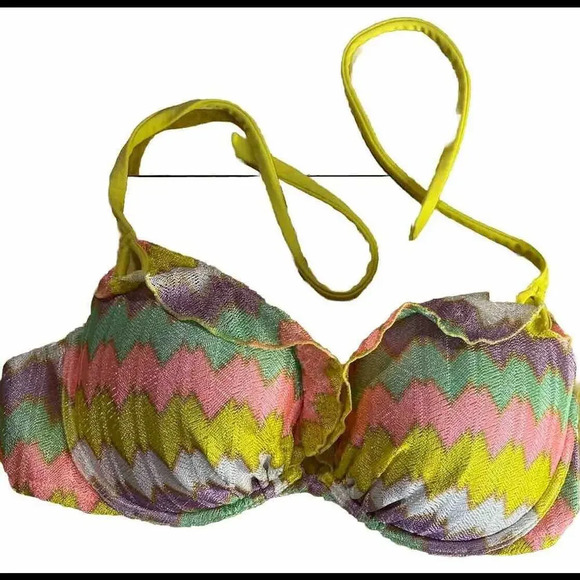 Boho Printed Preppy Hippie VS Hottie Halter Padded Push-up Bikini Top 36C - Picture 1 of 5